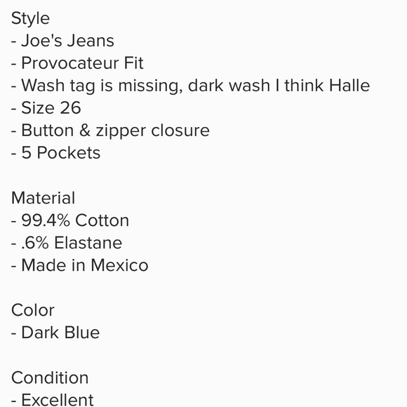 Joe’s Jeans Provocateur Fit Dark Wash Size 26 - Picture 7 of 7